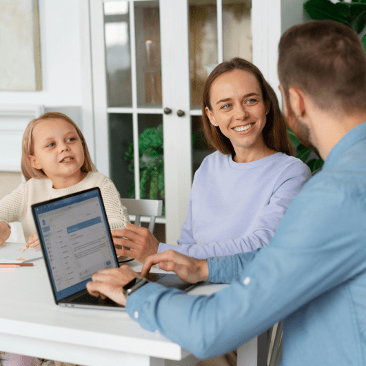 Medium shot parents working remotely Person taking driver's license exam